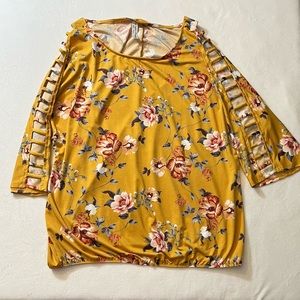 Yellow Floral Top with Unique Sleeves